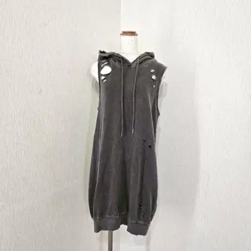 Ray Cassin 데미지 가공 슬리브리스 후디 원피스 그레이 F