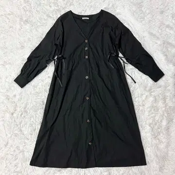 denicher 데니셰 노카라 셔츠 롱 원피스 허리 리본