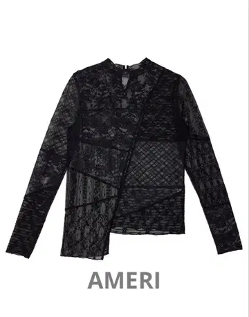 AMERI LACE PATCHWORK ASYMMETRY TOP 블랙