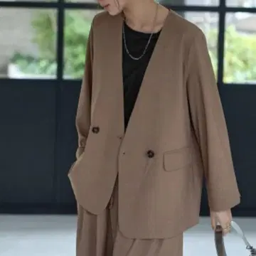 스타일 델리 경량 노카라 자켓 다크 베이지 미사용 새상품 택 포함 워셔블