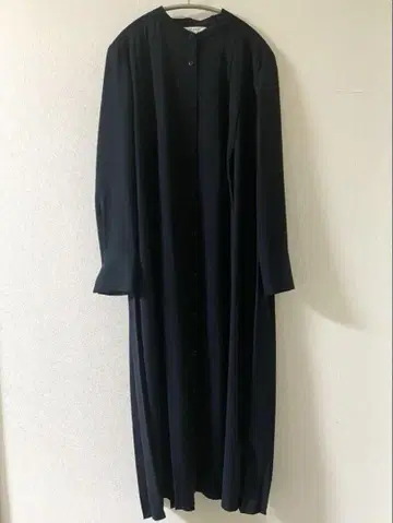 PLST 플라스테 밴드 카라 백 플리츠 셔츠 원피스 네이비 S