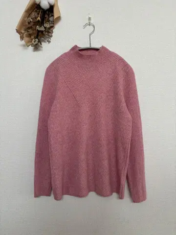 LANDS END 캐시미어 리브 하이넥 풀오버 옅은 핑크 M