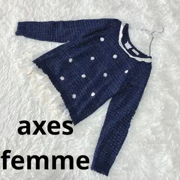 axes femme (M) 긴팔 니트 자수 레이스 꽃무늬