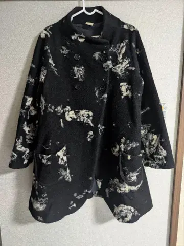 ALWAYS RAKU 블랙 화이트 무늬 더블 브레스트 코트 울 경량