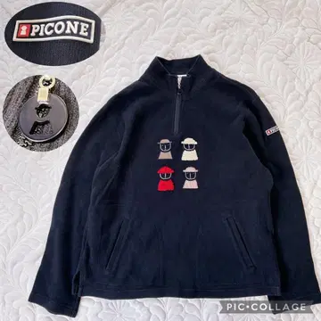 PICONE 하이넥 하프 지퍼 니트 후드티 리브 로고 자수 블랙