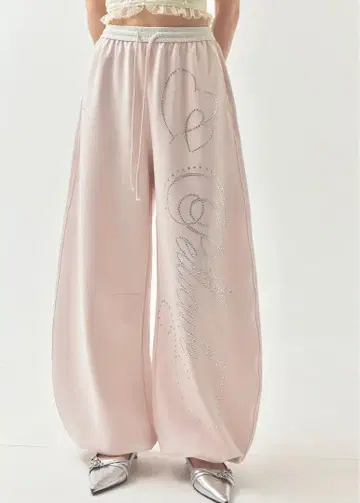 페리큐어 팬츠 stone-deco sweat pants 핑크