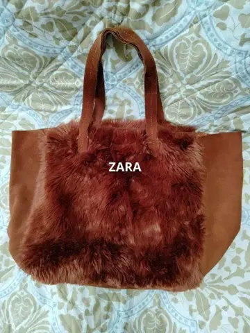 ZARA 자라 퍼 토트백 천연 가죽 스웨이드
