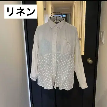 뷔르데사봉 베이지 도트 무늬 린넨 긴팔 셔츠 여성용 멋스러운 셔츠