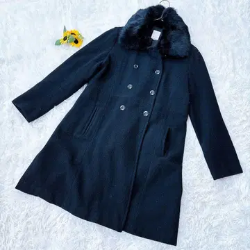 테치치 울 70% 퍼 장식 더블 브레스트 코트 블랙 L