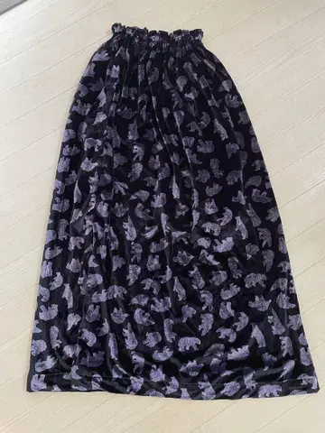 빈티지 곰 무늬 벨로아 롱 스커트
