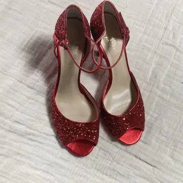 빨간색 글리터 오픈토 하이힐