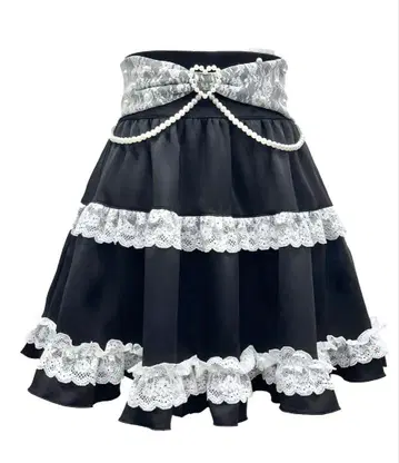 DearMyLove 유메텐보 리본 레이스 프릴 스커트 블랙