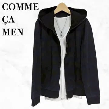 COMME CA MEN 지퍼 후드티 섀도우 체크 후드티 상의