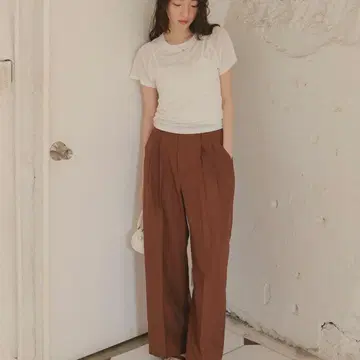 titivate 린넨라이크 투 턱 와이드 팬츠 오렌지 브라운
