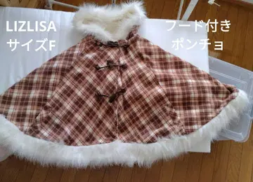 LIZLISA 후드 부착 체크 무늬 판초 사이즈 F