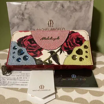 MICHELANGELO 미켈란젤로 패치워크 장미 무늬 장지갑 가죽