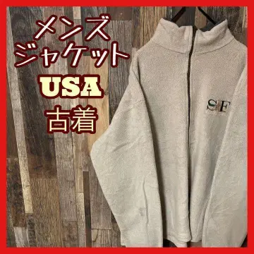 남성용 베이지 자수 플리스 M USA 구제 의류 90s 긴팔 자켓