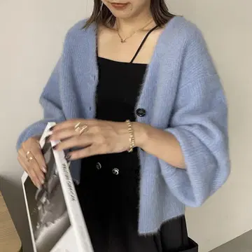 CAPRICIEUX LEMAGE FOX 울  가디건 블루 스카이블루