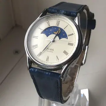 SEIKO ALBA 문페이즈 작동 쿼츠 손목시계 달과 별 디자인