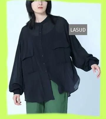 LASUD 야마다야 플랩 포켓 코튼 블라우스 블랙