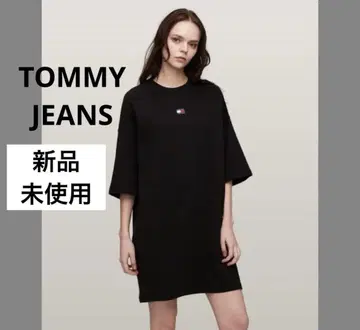 [ TOMMY JEANS ] 타미힐피거 배지 T셔츠 원피스 블랙