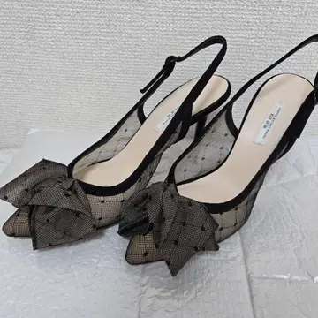새상품급 리본 메쉬 펌프스 샌들 하이힐