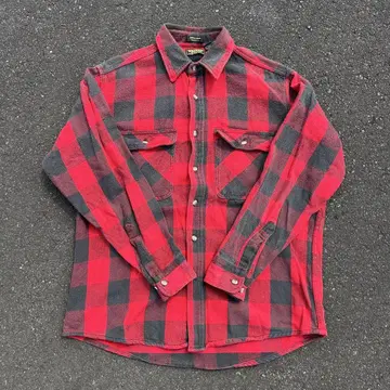 90s OshKosh USA제 빨간색 블랙 체크 플란넬 셔츠 L 사이즈