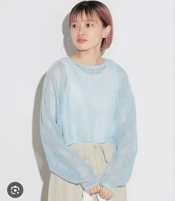 빔즈 beams 라이트 블루 전후 2way 메쉬 가디건