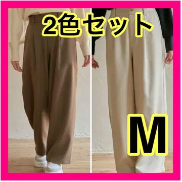시마무라 choco 턱 커브 팬츠 M 2색 세트 브라운 크림