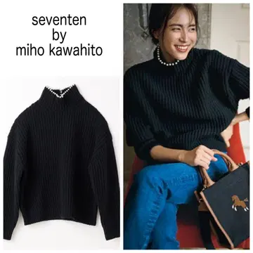 세븐틴 펄 넥 터틀 니트 블랙 S 상의