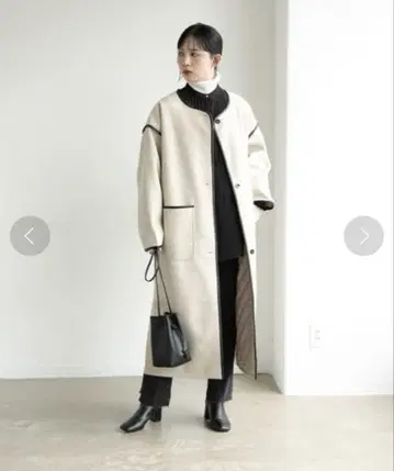 안감 부착 노카라 파이핑 가운 코트