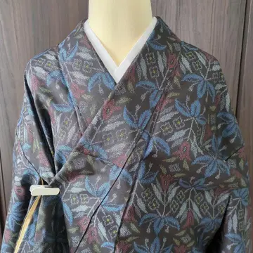 기모노 오시마 명주 블랙 컬러 파란색 꽃무늬 컬러풀 교육용 실 포함