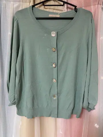 택 포함 새상품 로즈 티아라 민트 그린 긴팔 가디건 장식