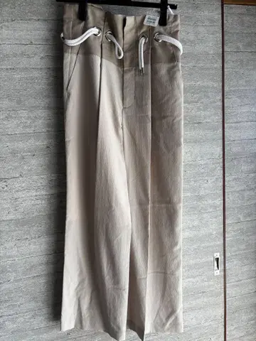 베이지 와이드 팬츠 드로우 스트링
