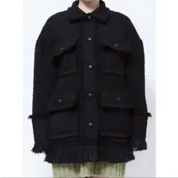 노카라 자켓 블랙 프린지 마감