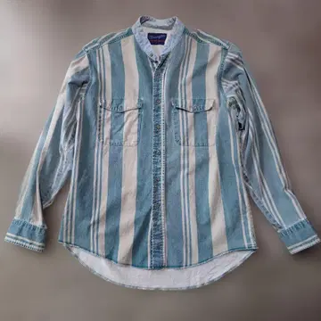 랭글러 데님 랜덤 스트라이프 노카라 셔츠 L 90년대