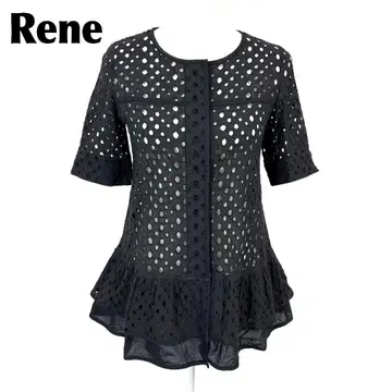 [ 새상품급 ] Rene 반팔 펀칭 블라우스 34 블랙 펀칭