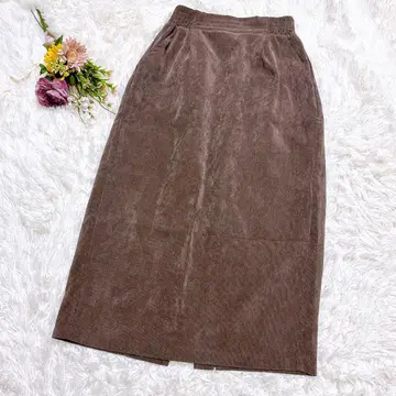 참 리치 코듀로이 롱 스커트 허리밴딩 슬릿 M