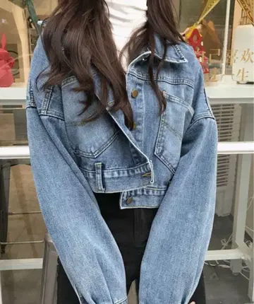 me Jane 캔디 슬리브 크롭 데님 자켓