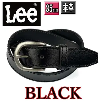 블랙 Lee 천연 가죽 벨트 0120574 스티치 디자인 D형 버클