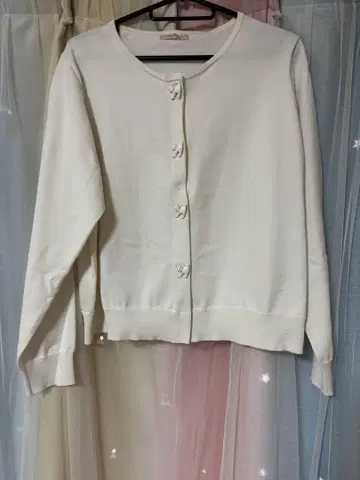 로즈 티아라 강아지 버튼 화이트 가디건