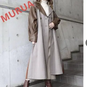 MURUA 체크 무늬 트렌치 롱 코트