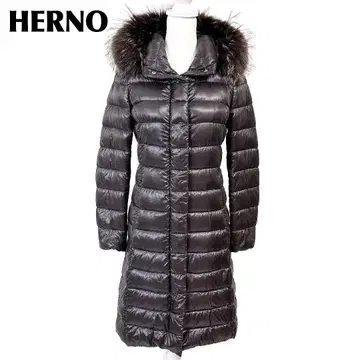 [새상품급] HERNO 다운 롱 코트 퍼 다크 브라운