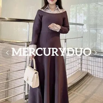 MERCURYDUO 셔츠 레이어드 플레어 니트 원피스