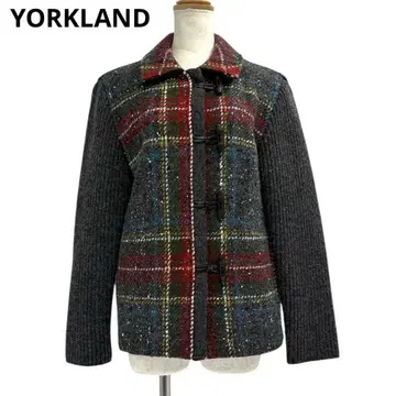 새상품급 YORKLAND 체크 울 니트 자켓 M 그레이 b5i001