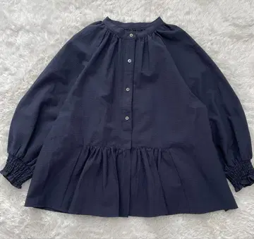 SHIPS any 축구 페플럼 개더 블라우스 네이비