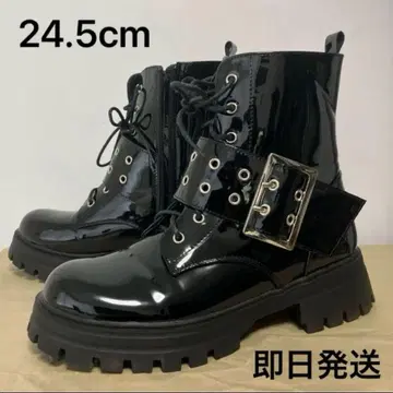 고딕 에나멜 숏부츠 버클 컴뱃 부츠 24.5cm