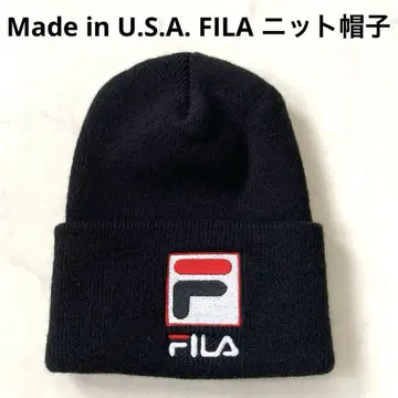 FILA 비니 니트 모자 모자 작음 블랙 박스 로고 USA제 90s