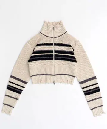 Front Zip Mesh Border Knitwear 보더 니트