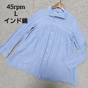 45R 45rpm 라이트 블루 긴팔 셔츠 플리츠 인도산 L